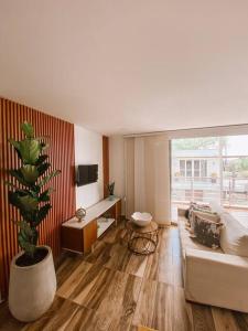 弗洛伦西亚Madrigal Luxury Penthouse的带沙发和植物的客厅