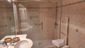 波代诺内米内尔瓦酒店的带淋浴、盥洗盆和卫生间的浴室