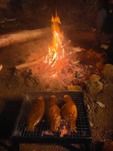 科代卡纳尔PAPATHI KUDIL的烤架,上面有四种食物,有火
