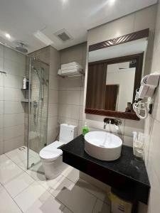 绥和市Apec Mandala Phú Yên的一间带水槽、卫生间和镜子的浴室