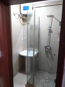 莱基St Theresas apartment Lodge 3的带淋浴和盥洗盆的浴室