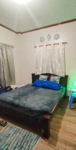 波尔多·格尼拉Puerto Galera Transient Guest Room的一间卧室配有一张带蓝色床单的大床