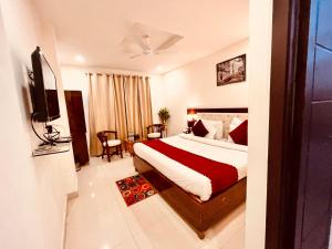 哈里瓦The Pacific Grand Haridwar的酒店客房,配有床和电视