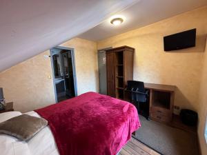 孔夫朗-圣奥诺里讷巴塞罗奥酒店的一间卧室配有一张带粉色毯子的大床