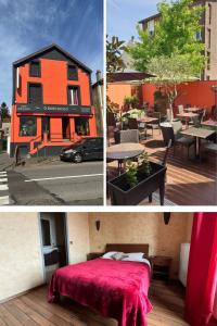 孔夫朗-圣奥诺里讷巴塞罗奥酒店的一张床位和一张桌子的三幅建筑物照片