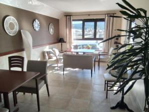 阿韦哈尔冷水河旅馆的客厅配有椅子、桌子和植物