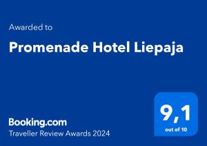 利耶帕亚Promenade Hotel Liepaja的带有纹理可观的lpapa酒店蓝色标志