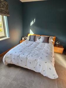拉辛赫Suaimhneas的卧室配有一张带白色棉被的大床