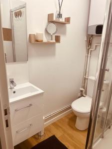丁香镇Mignon petit studio 16m2的白色的浴室设有卫生间和水槽。