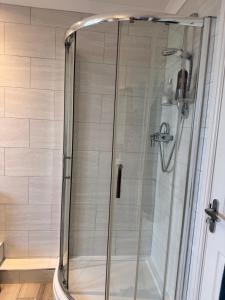 托基Halekulani Devon Homestay的浴室里设有玻璃门淋浴
