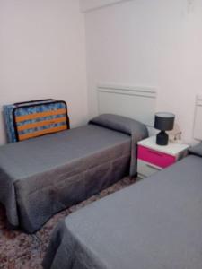 阿尔姆尼卡Alojamiento Auri的一间卧室配有两张床和床头灯。