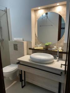 皮特什蒂La Strada Boutique Villa的一间带水槽、卫生间和镜子的浴室