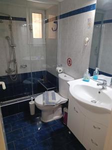 沃拉哈蒂Rea's House Vrachati的浴室配有卫生间、盥洗盆和淋浴。