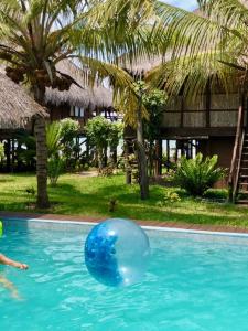 维兰库卢什Casa De Lua - Blue Paradise的在游泳池里玩蓝球的人