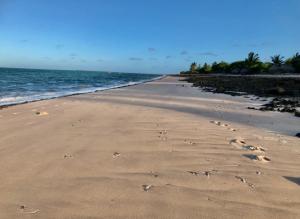 维兰库卢什Casa De Lua - Blue Paradise的沙滩和海洋中的一个足迹