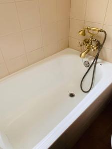 陶尔Apartamento con encanto (Taüll) DEER 1的浴室内设有带金色水龙头的白色浴缸