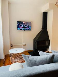 陶尔Apartamento con encanto (Taüll) DEER 1的客厅配有沙发和墙上的电视