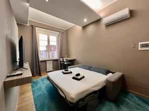 米兰NEW WONDERFUL BILO WITH WALK-IN CLOSET from Moscova Suites Apartments的一间卧室配有一张床和一台电视