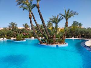 马拉喀什Appartements de charme à la palmeraie的度假村内棕榈树游泳池