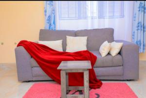 KisiiNuri Homes的一张沙发上挂着的红毯
