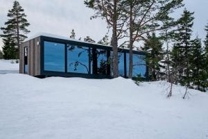 SveneGrend Blefjell的雪中山上的玻璃房子