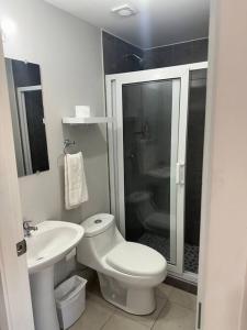 特古西加尔巴Apartamento en Villa Firenze的浴室配有卫生间、盥洗盆和淋浴。