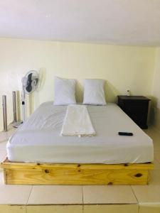 圣多明各HOTEL TREBOL的一张带白色床单和枕头的床