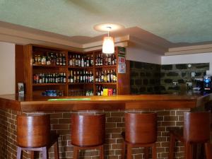 NgongJari Inn Bistro的一间酒吧,里面设有棕色凳子