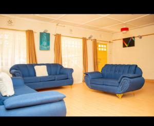 埃尔多雷特Airport View Homes的客厅配有2张蓝色沙发