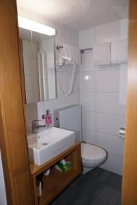 安德马特赞姆斯特恩宾馆的一间带水槽、卫生间和镜子的浴室