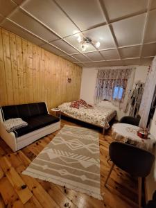 斯伽尔达Ziedu aleja的一间带两张床和一张沙发的客厅
