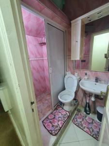 非斯Residence Bouanane B的粉红色的浴室设有卫生间和水槽