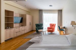 比尔什托纳斯皇家SPA公寓的酒店客房带一张床、一台电视和椅子