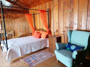 维埃拉·多米尼奥Country House - Hippie Garden的一间卧室配有一张床和一张蓝色椅子