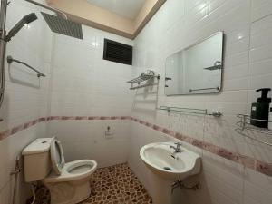 万荣Champa Inn Hotel的一间带卫生间和水槽的浴室