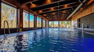 特尔乔夫得来文斯特楚瓦酒店的一座带窗户的建筑中的游泳池