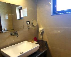 努布拉La Shayok Resort的浴室设有白色水槽和镜子