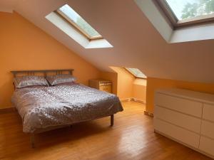 伦敦Private Room- Direct Travel Central/ Heathrow的一间卧室配有一张床和天窗
