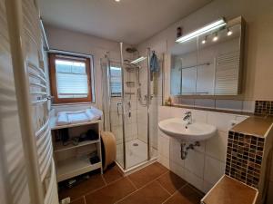 阿亨基希Holiday Home Haus Broda by Interhome的带淋浴和盥洗盆的浴室