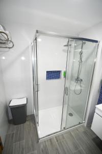 珀彻斯Casa Azul 3 - Senhora da Rocha, Algarve的浴室里设有玻璃门淋浴