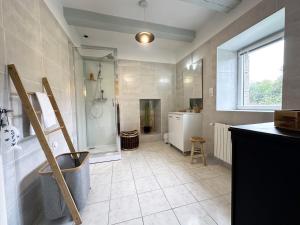 普卢巴拉内克La Ferme de Kersa的设有带步入式淋浴间和盥洗盆的浴室