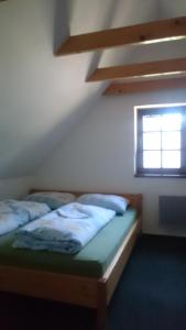 MorávkaA&B布格罗维度假屋的一间卧室设有两张床和窗户。