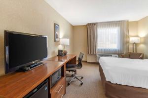 查尔斯顿Comfort Inn & Suites Airport Convention Center的酒店客房配有一张床和一张书桌及一台电视
