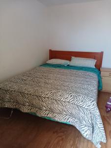 埃尔基斯科Don Fernando的卧室内的一张床位,配有斑马纹毯子