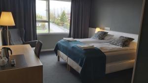 海拉Hotel Kanslarinn Hella的酒店客房设有床和窗户。