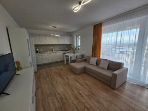 布拉索夫Deluxe Cozy Apartments - Coresi Mall的客厅配有沙发和桌子