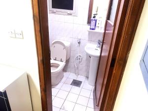 阿布扎比Dream valley hostel的一间带卫生间和水槽的浴室