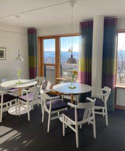 延雪平Svf Hotell & Konferens的带窗户的客房内配有2张桌子和椅子