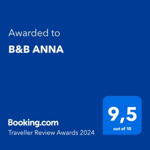 弗利B&B ANNA的一个蓝色文本框,上面有授予bbc amma的单词