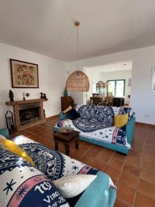 扎霍拉Villa Turquesa的带沙发和壁炉的客厅